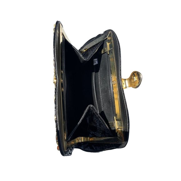 VINTAGE SNAKESKIN PURSE black gold crystals made in Hongkong - Picture 4 of 11